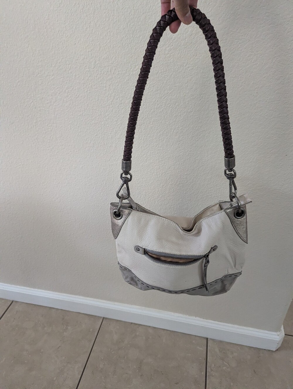 The Sak Cream & Brown Braided-Handle Shoulder Bag